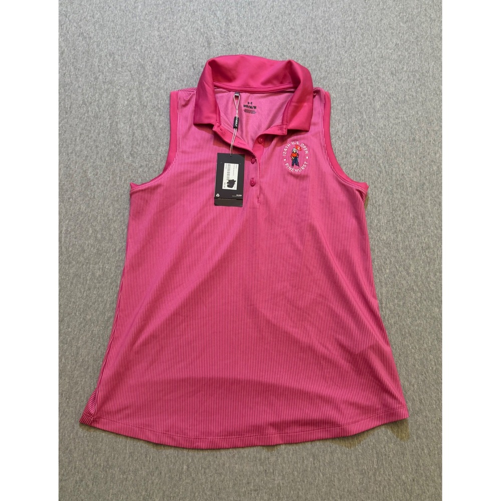 Under Armour Womens Pink Pin Stripe US Open Pinehurst Sleeveless Golf Polo MD